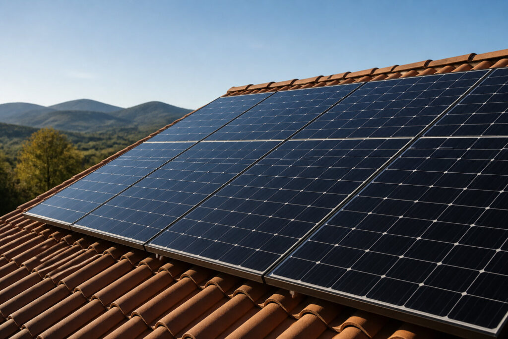 Pannelli fotovoltaici installati sul tetto di una casa unifamiliare