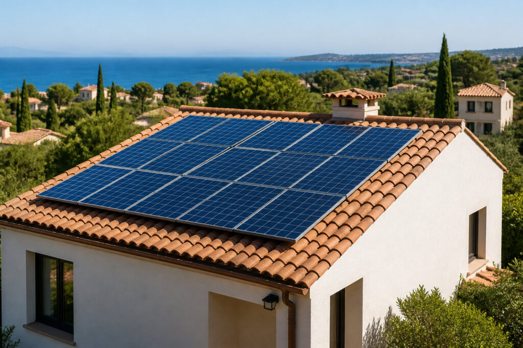 pannelli solari sul tetto di una villa mediterranea