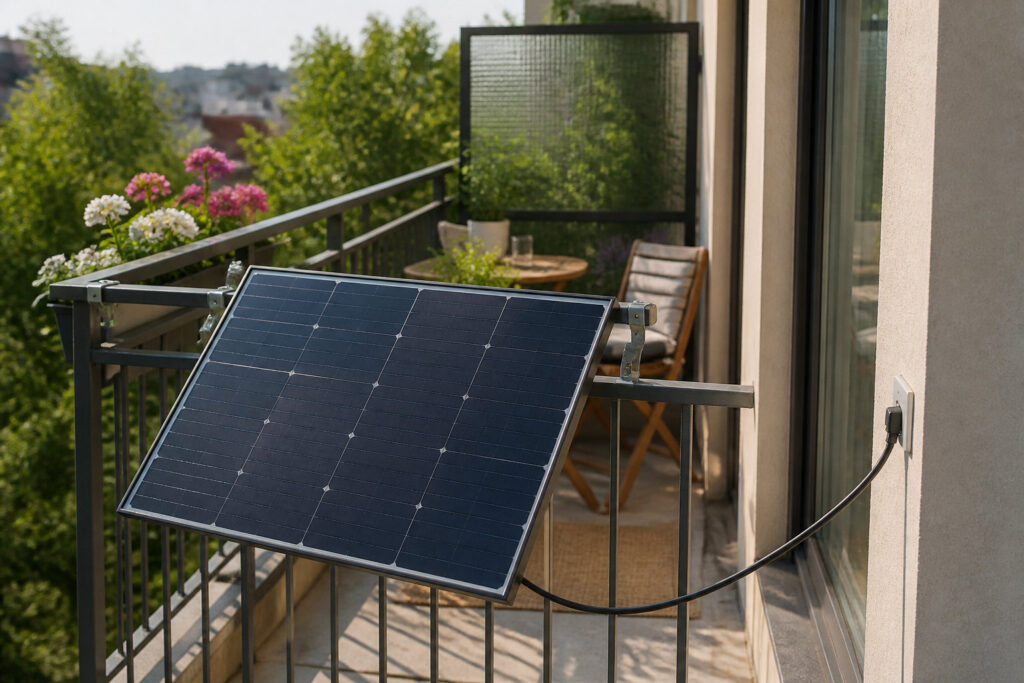 Pannello solare plug and play installato sulla ringhiera di un balcone