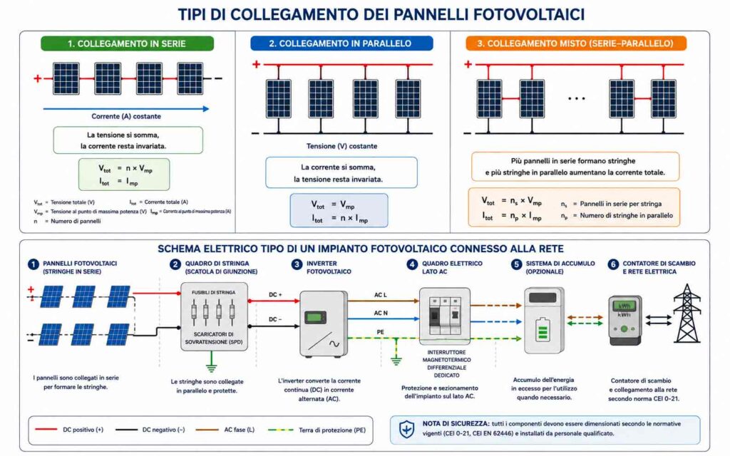 Schema elettrico tipo di un impianto fotovoltaico