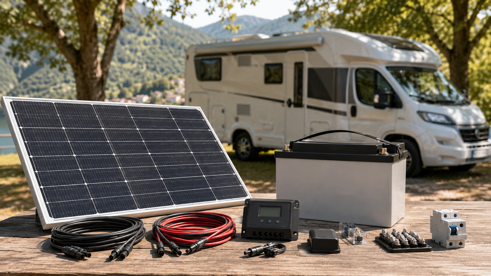 Power station portatile con pannello solare pieghevole utilizzata accanto a un camper