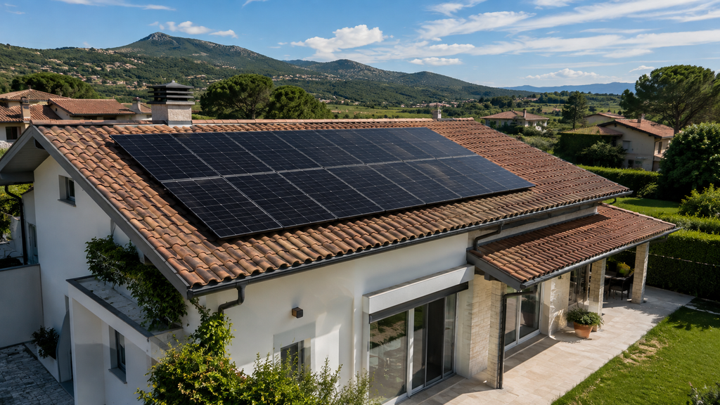 Impianto fotovoltaico residenziale installato sul tetto di una casa italiana