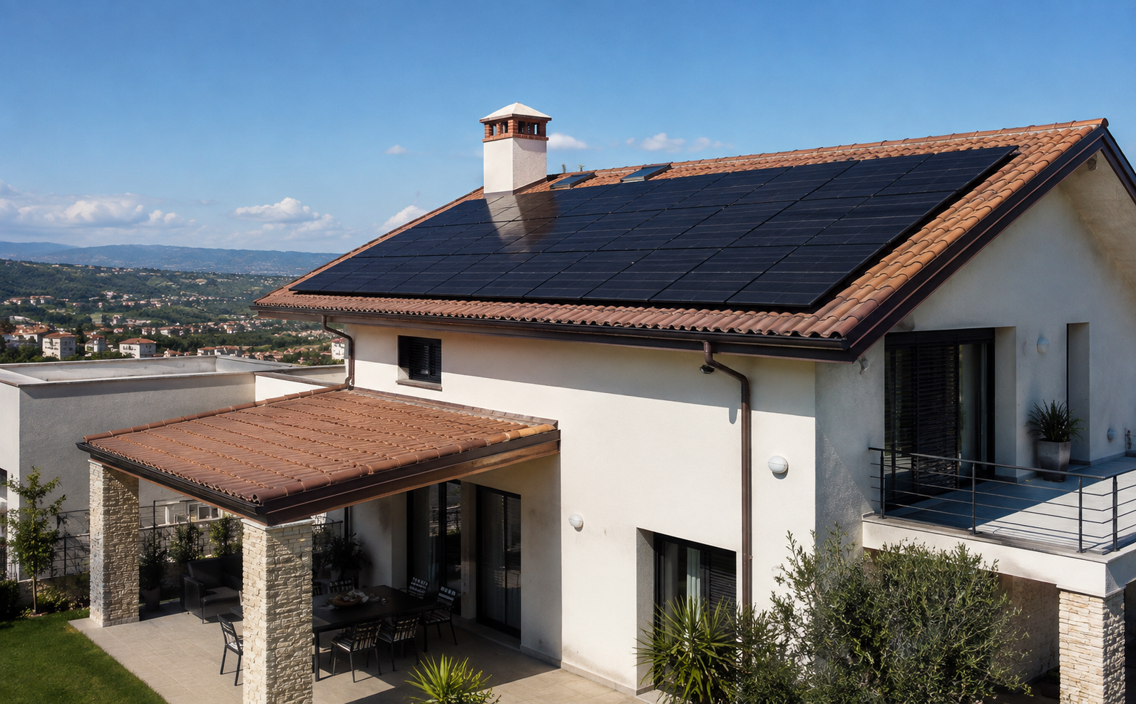 Pannelli fotovoltaici installati sul tetto di una casa italiana