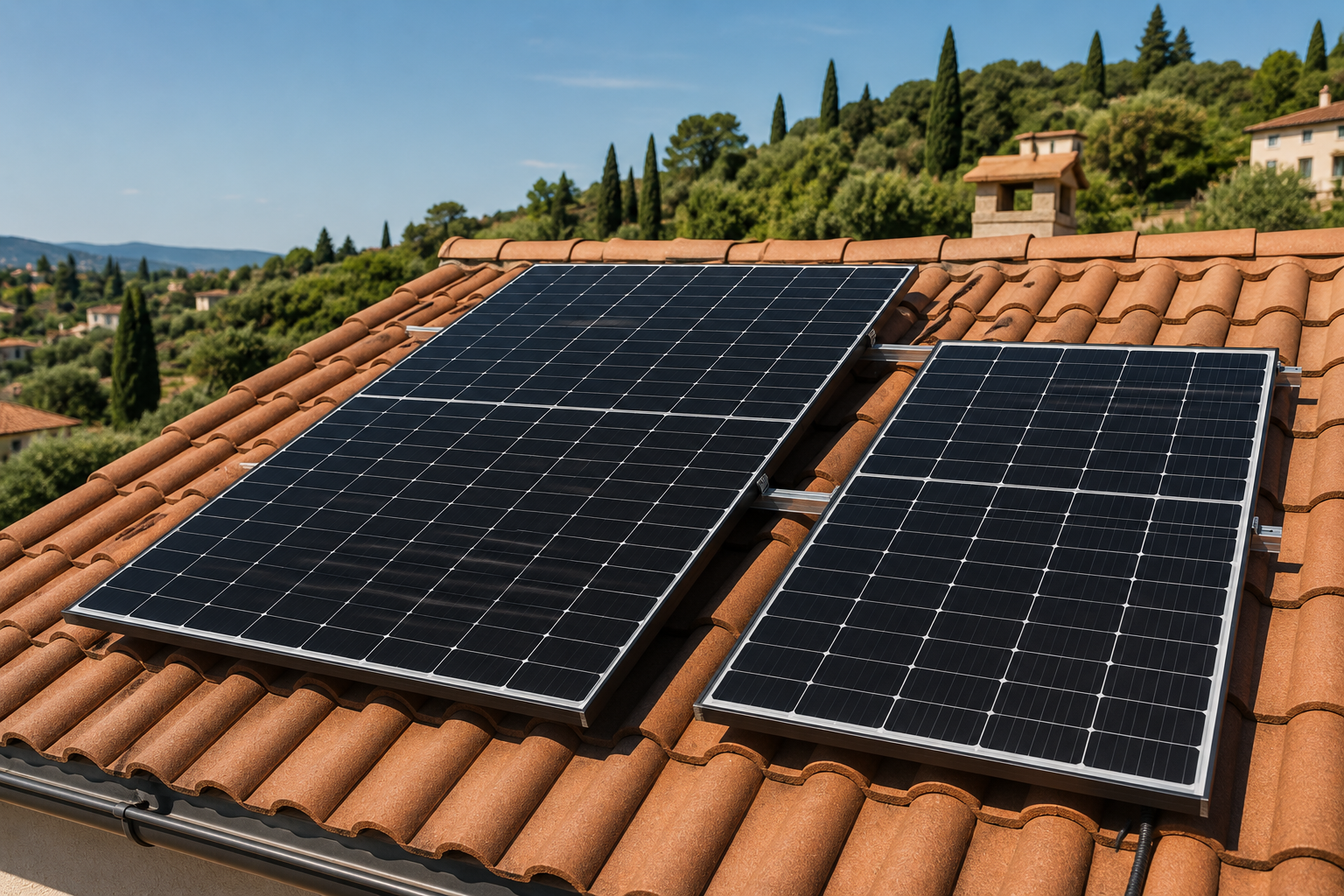 Pannello solare 500W installato su un tetto residenziale italiano accanto a un pannello più piccolo