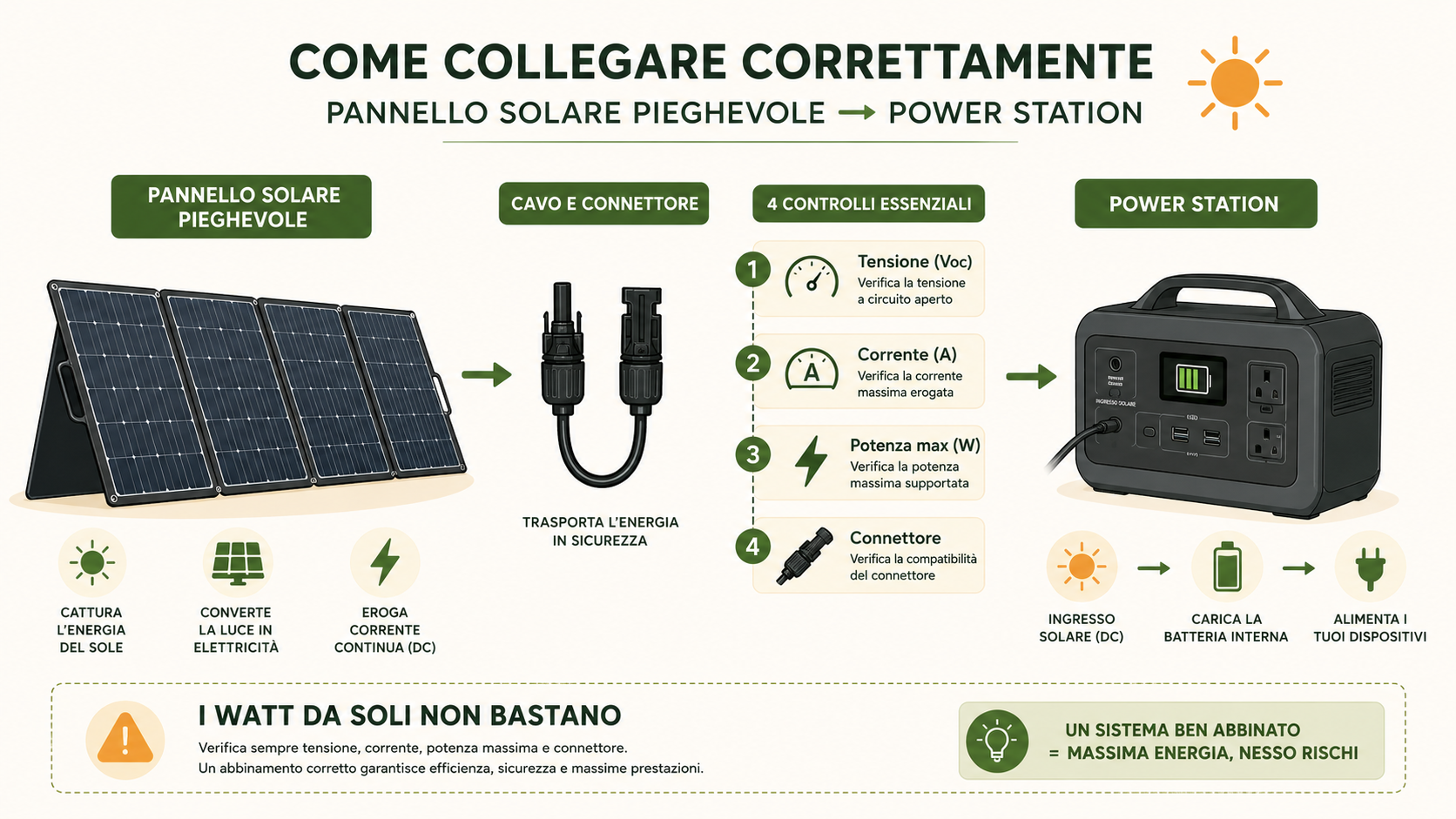 Schema di compatibilità tra pannello solare portatile e power station