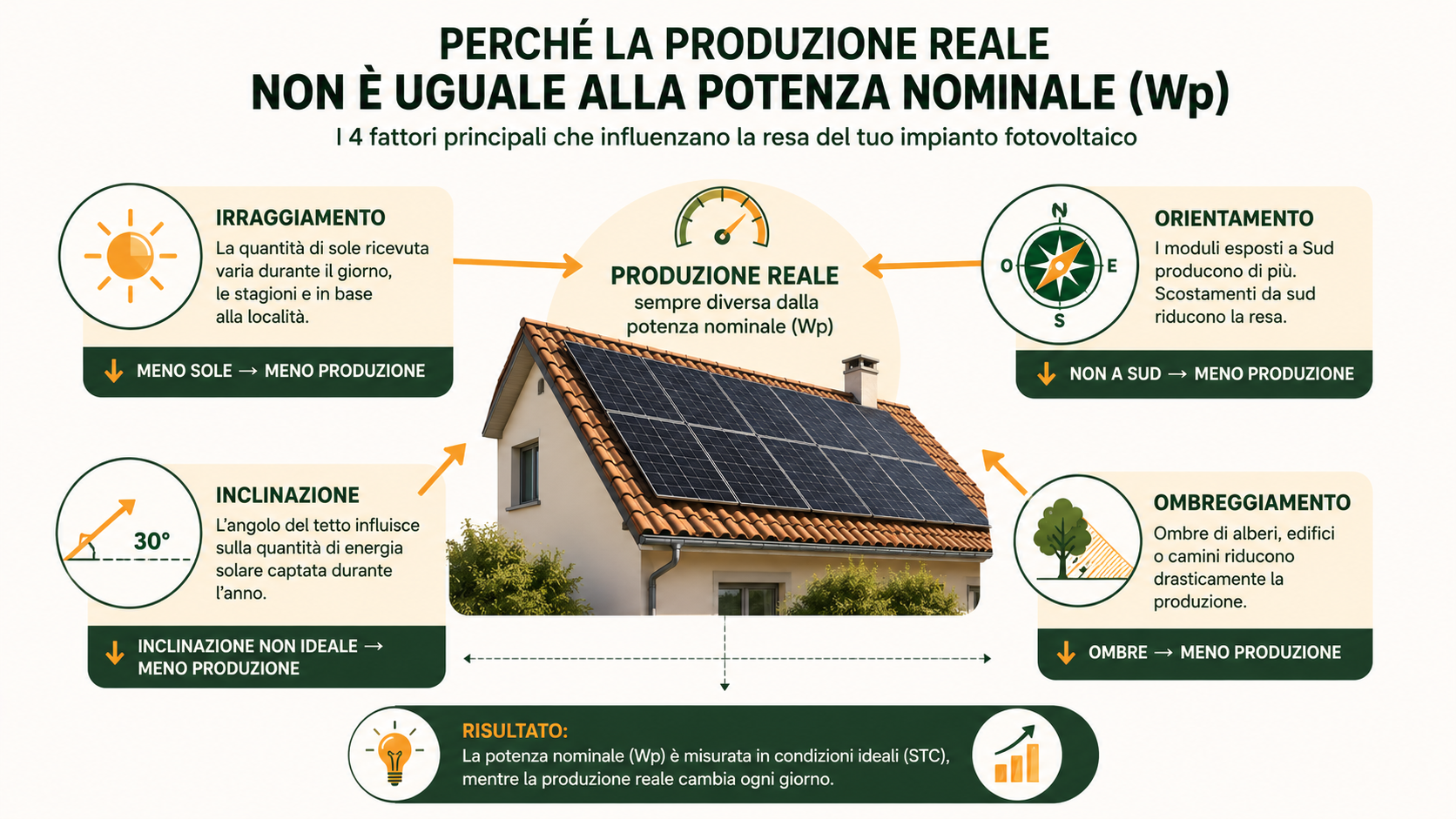 Fattori che influenzano la produzione fotovoltaica: irraggiamento, orientamento, inclinazione e ombreggiamento